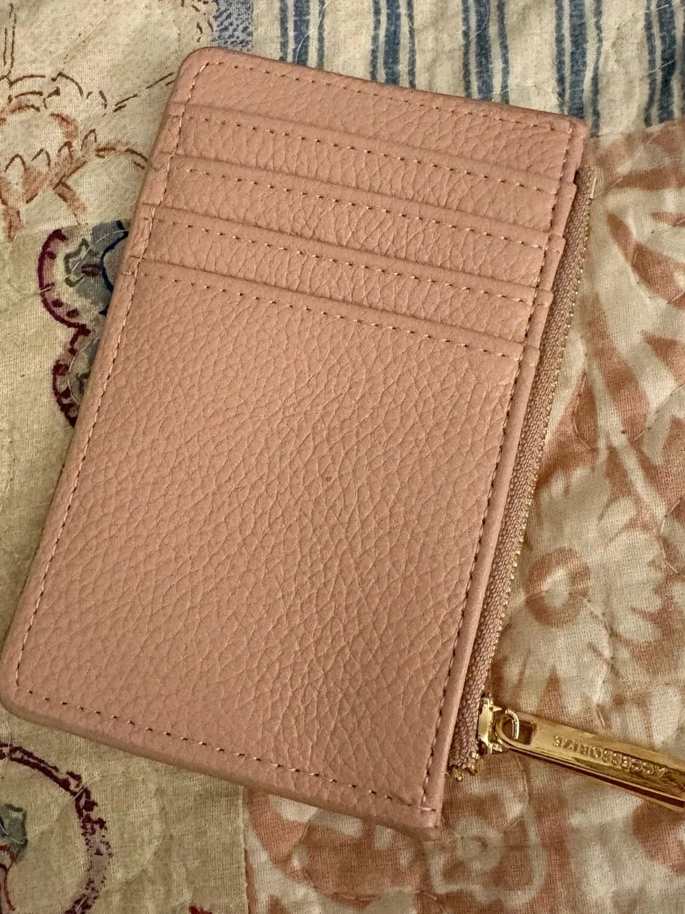 Accessorize Pink Leather Zip Card Holder with Gold Zip Pull